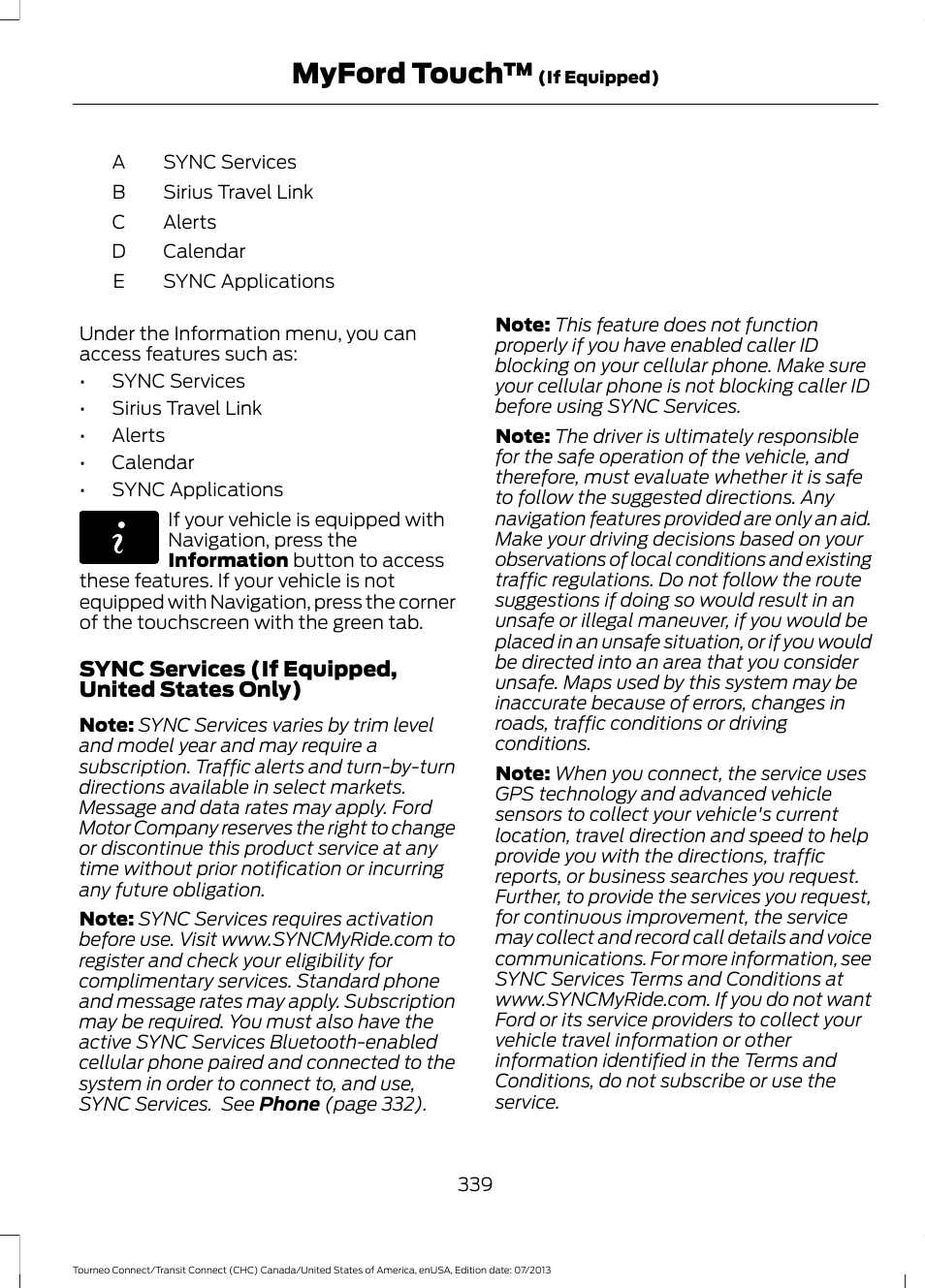 Myford touch | FORD 2014 Transit Connect v.2 User Manual | Page 342 / 404