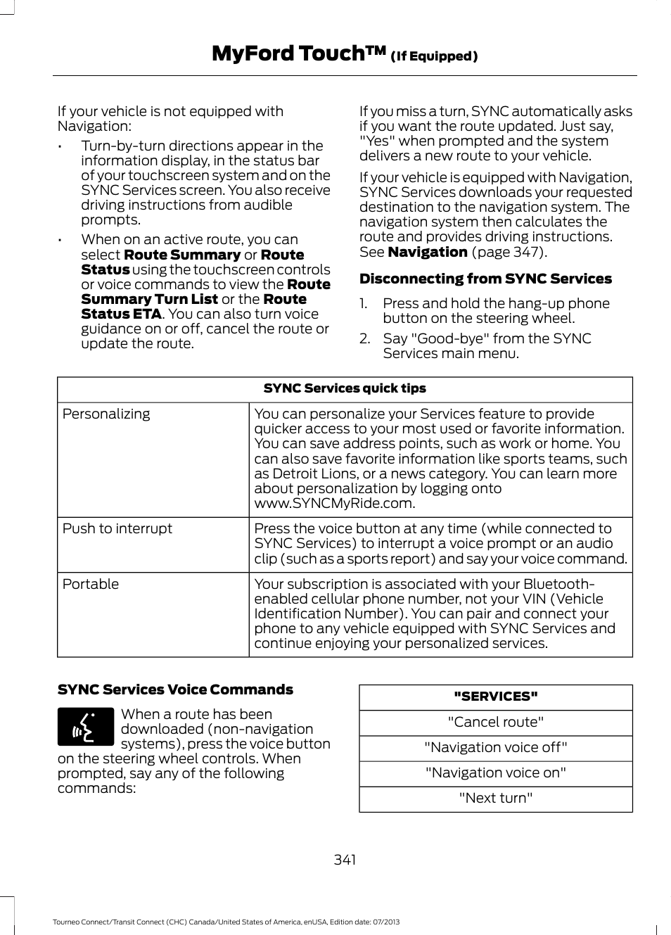 Myford touch | FORD 2014 Transit Connect v.2 User Manual | Page 344 / 404