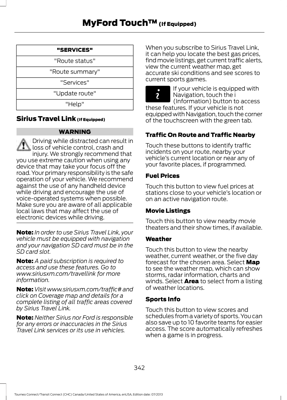 Myford touch | FORD 2014 Transit Connect v.2 User Manual | Page 345 / 404