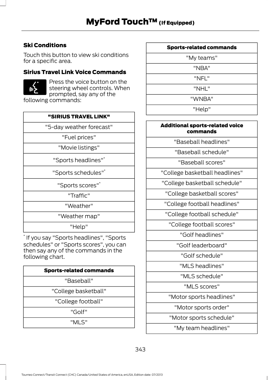 Myford touch | FORD 2014 Transit Connect v.2 User Manual | Page 346 / 404