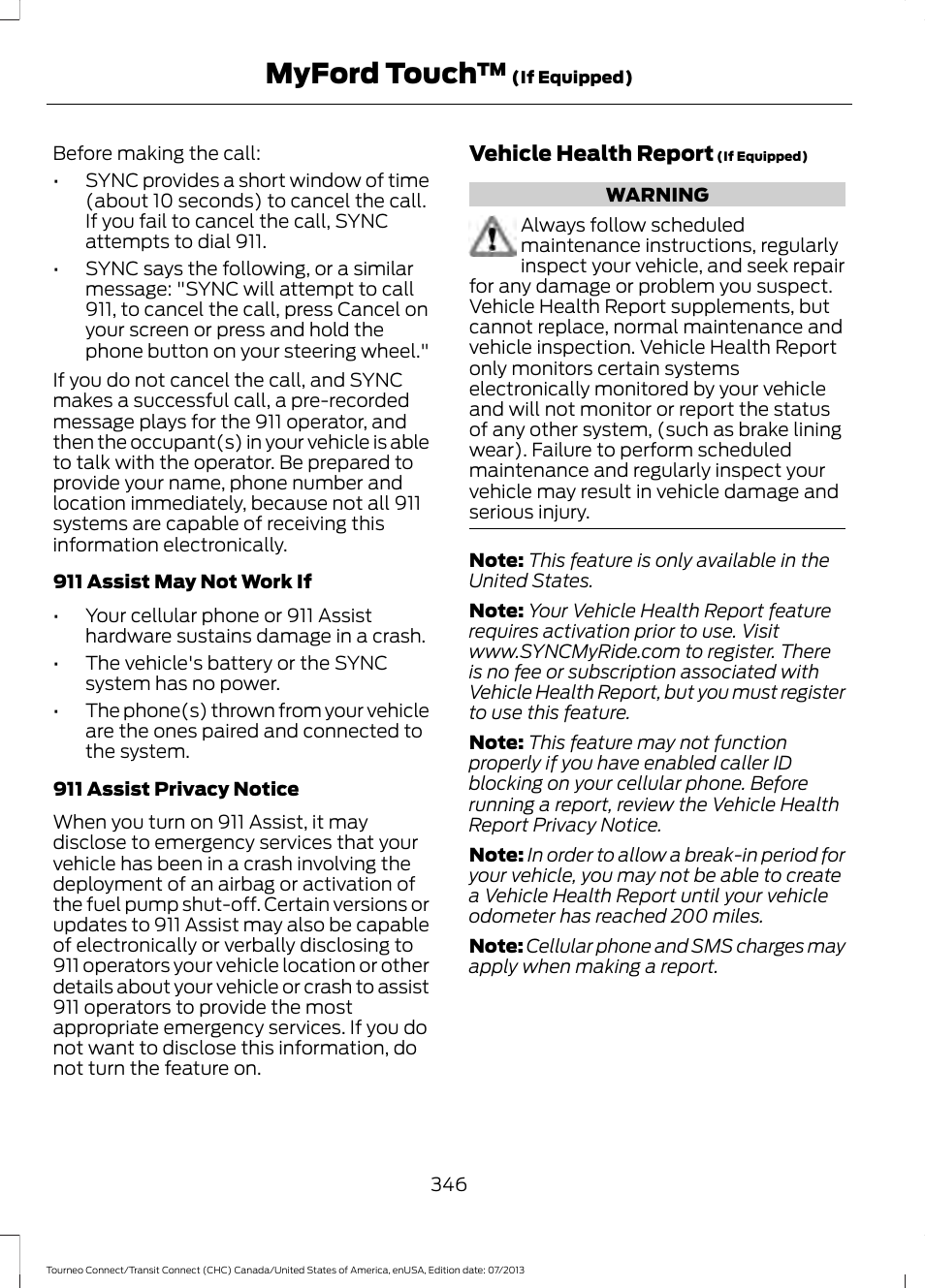 Myford touch | FORD 2014 Transit Connect v.2 User Manual | Page 349 / 404