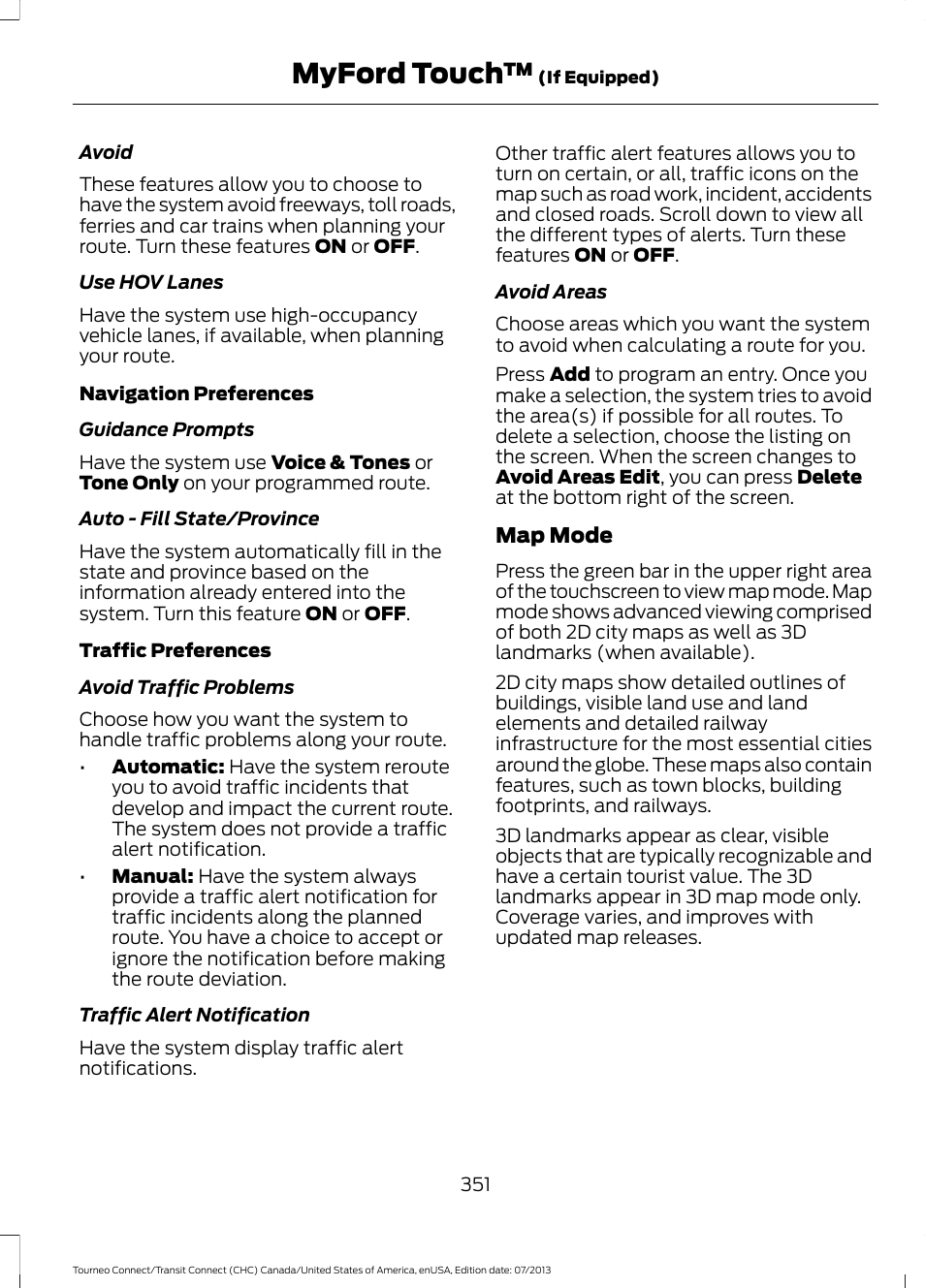 Myford touch | FORD 2014 Transit Connect v.2 User Manual | Page 354 / 404