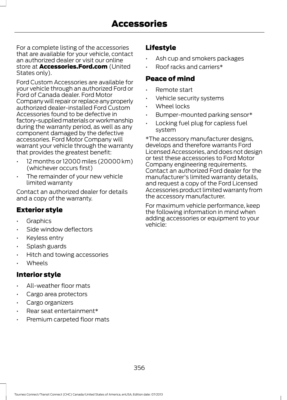 Accessories | FORD 2014 Transit Connect v.2 User Manual | Page 359 / 404