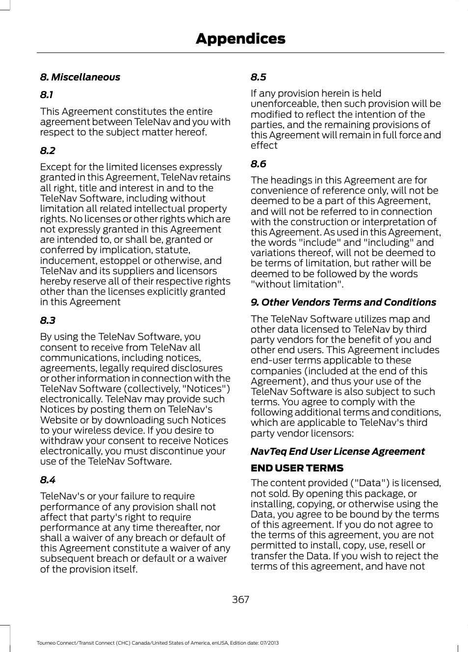 Appendices | FORD 2014 Transit Connect v.2 User Manual | Page 370 / 404
