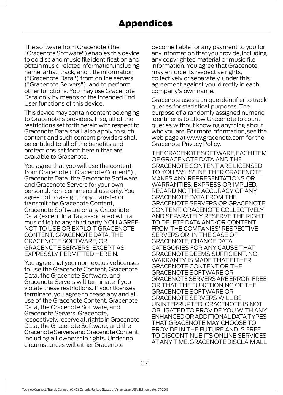 Appendices | FORD 2014 Transit Connect v.2 User Manual | Page 374 / 404