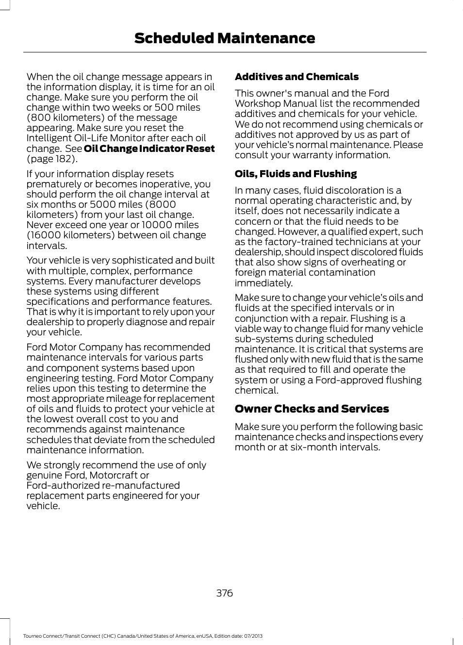 Scheduled maintenance | FORD 2014 Transit Connect v.2 User Manual | Page 379 / 404
