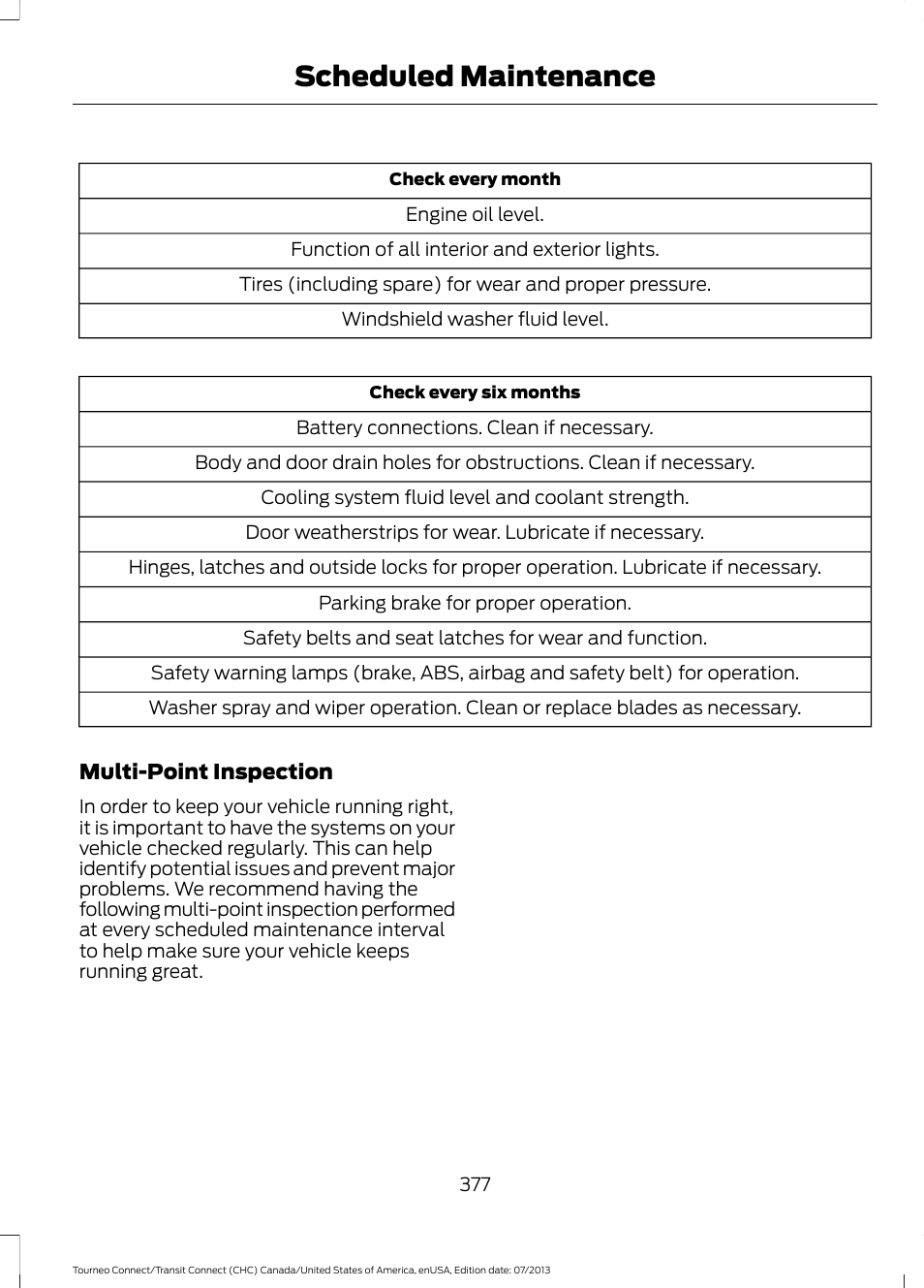 Scheduled maintenance | FORD 2014 Transit Connect v.2 User Manual | Page 380 / 404