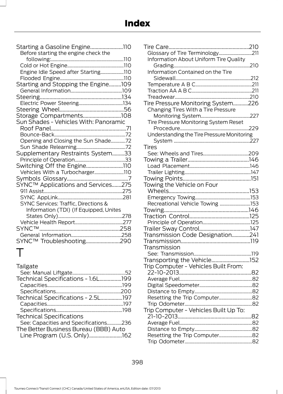 Index | FORD 2014 Transit Connect v.2 User Manual | Page 401 / 404