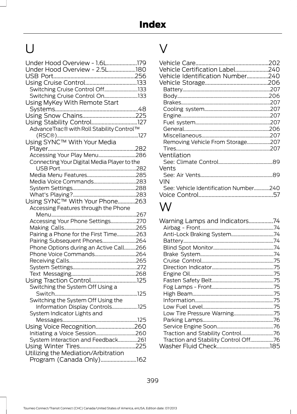 Index | FORD 2014 Transit Connect v.2 User Manual | Page 402 / 404