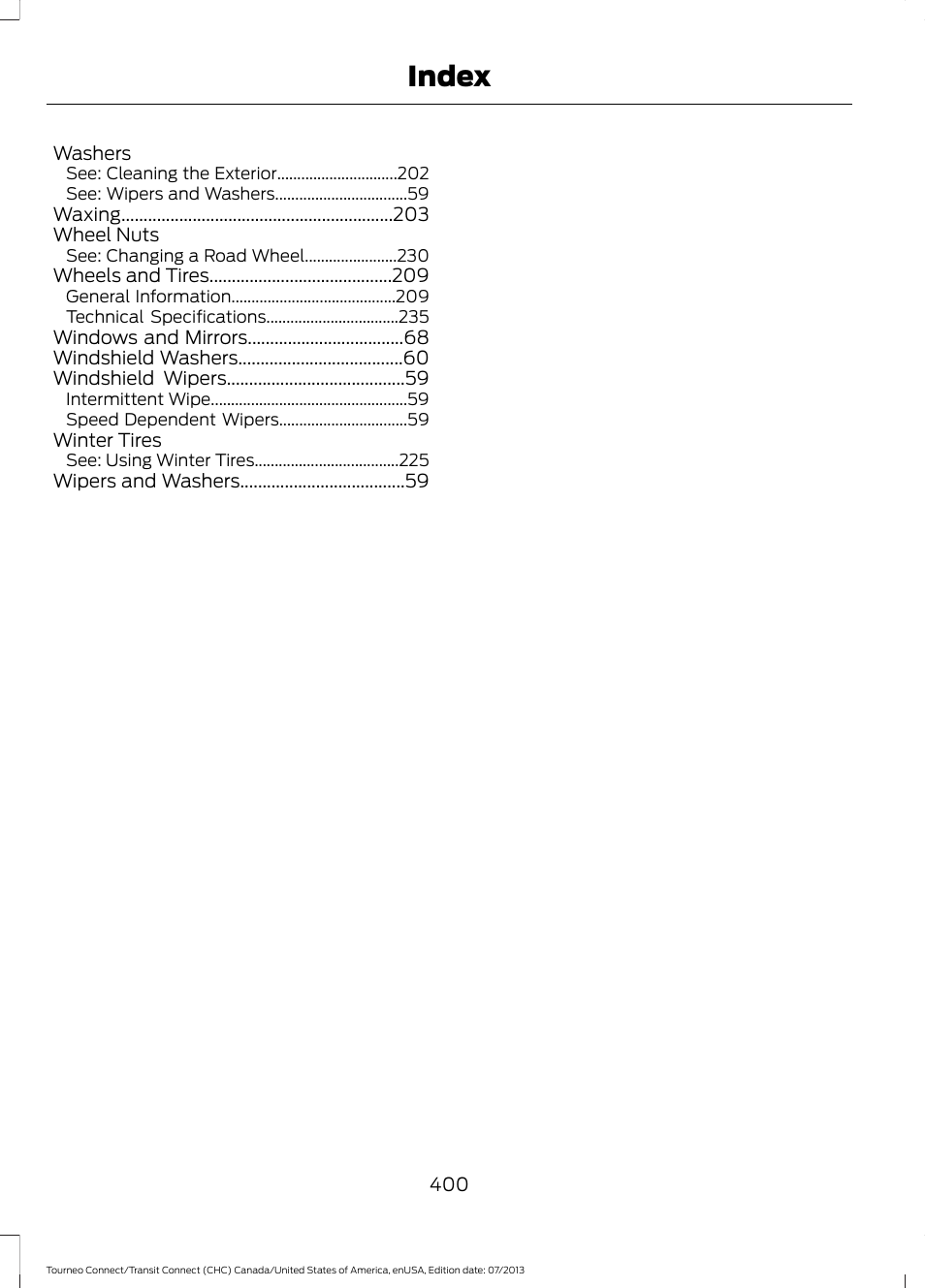Index | FORD 2014 Transit Connect v.2 User Manual | Page 403 / 404