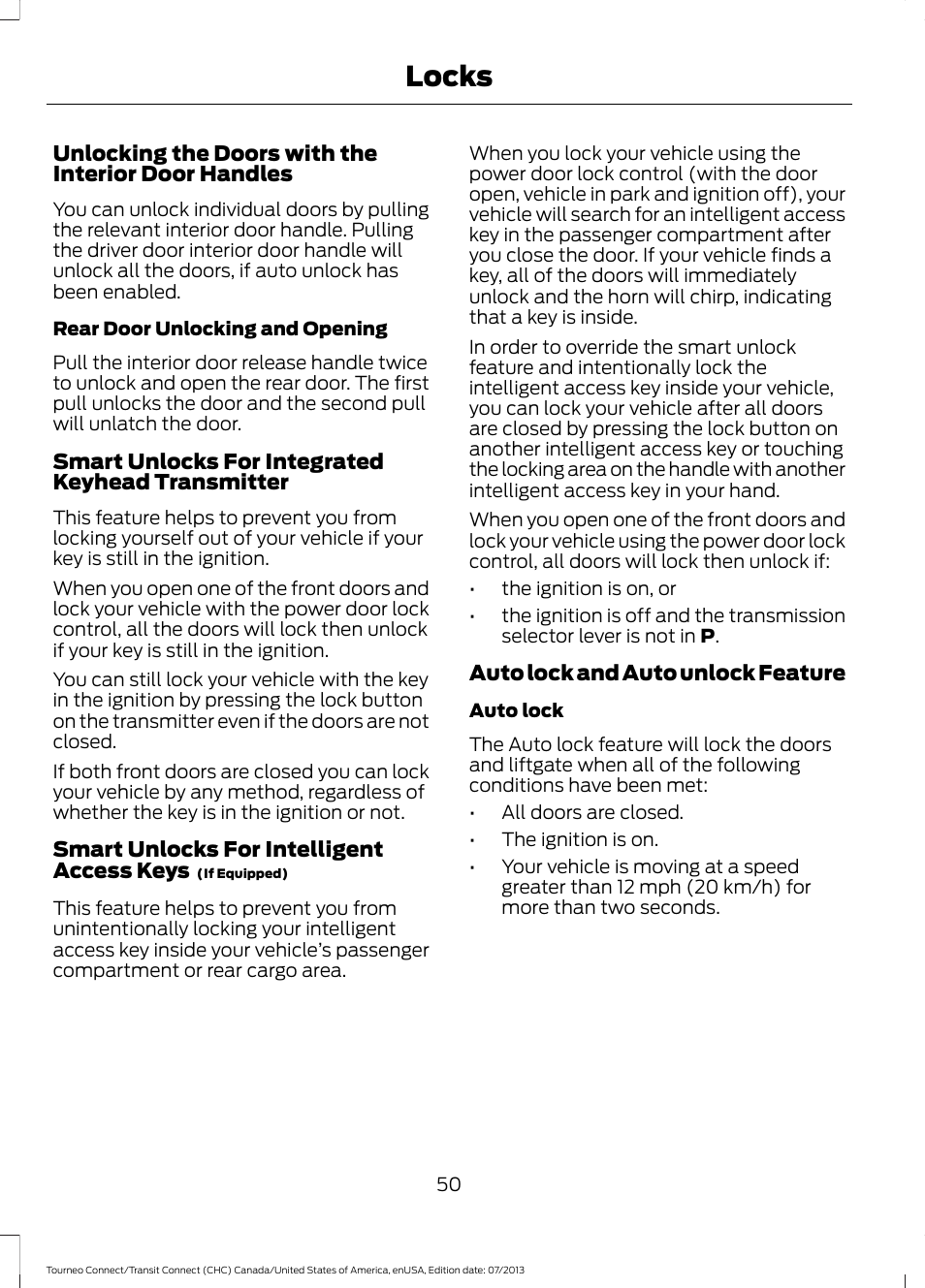 Locks | FORD 2014 Transit Connect v.2 User Manual | Page 53 / 404