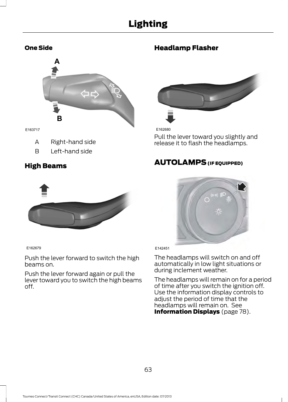 Autolamps, Lighting | FORD 2014 Transit Connect v.2 User Manual | Page 66 / 404