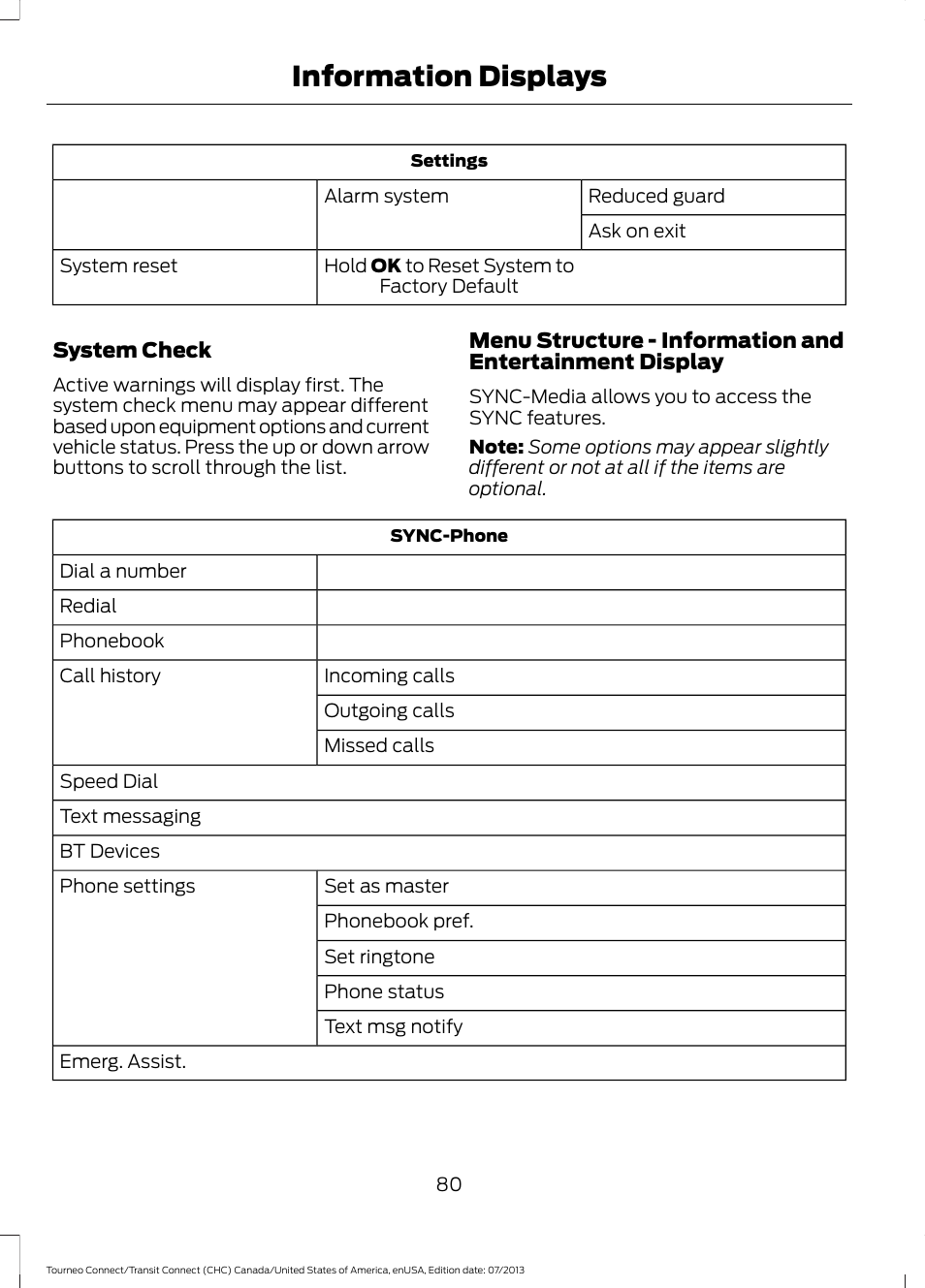 Information displays | FORD 2014 Transit Connect v.2 User Manual | Page 83 / 404