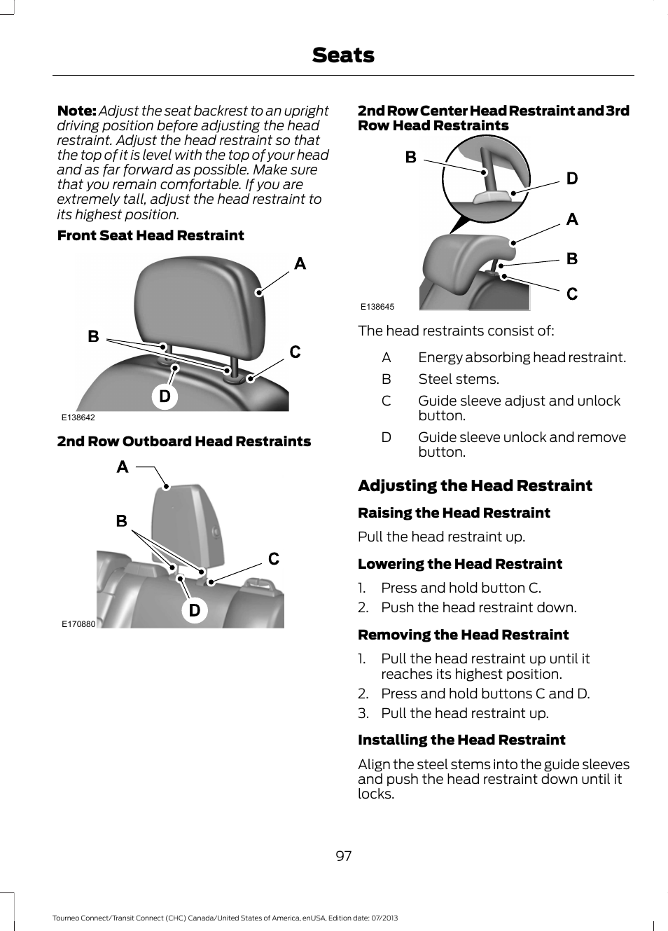 Seats | FORD 2014 Transit Connect v.3 User Manual | Page 100 / 411