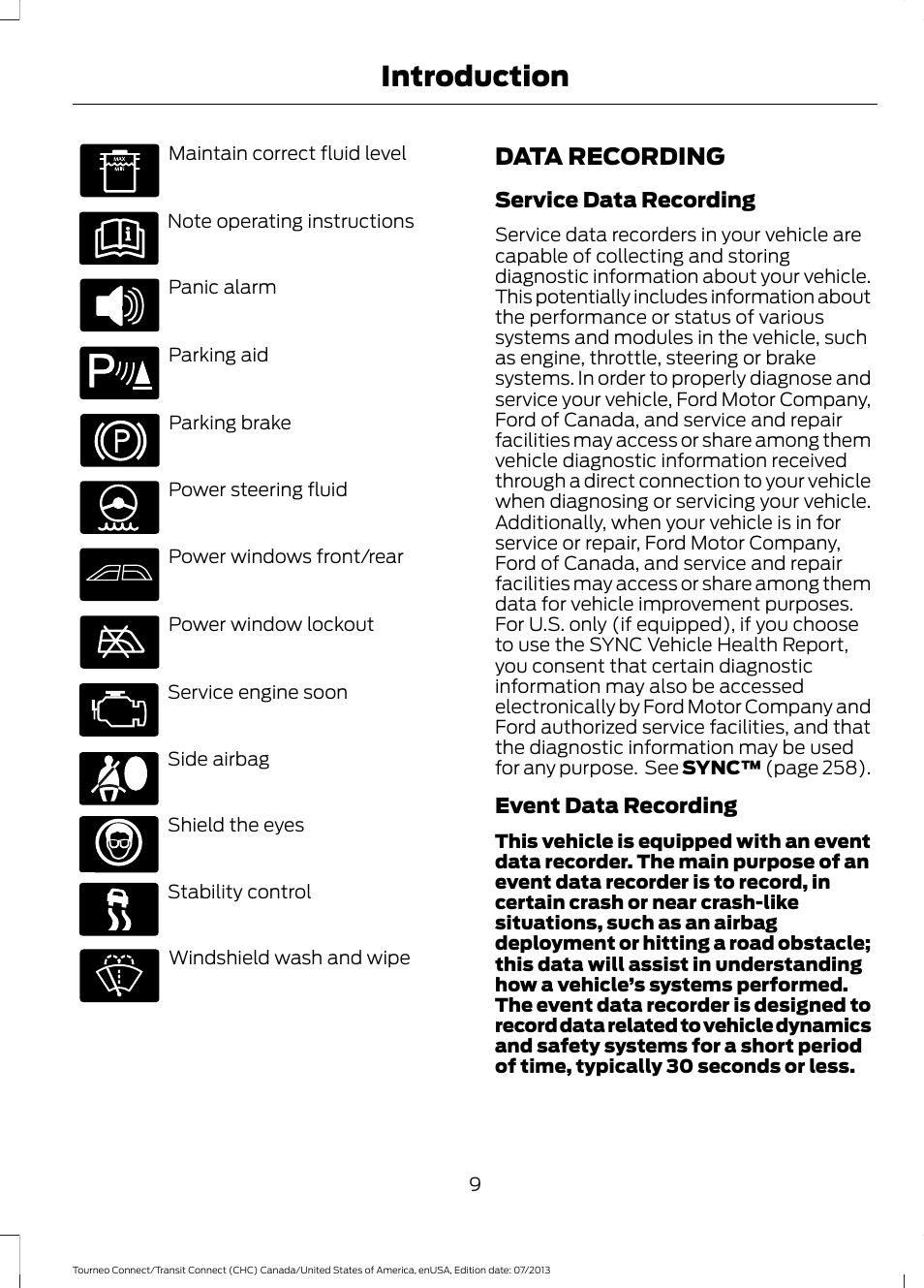 Data recording, Introduction | FORD 2014 Transit Connect v.3 User Manual | Page 12 / 411