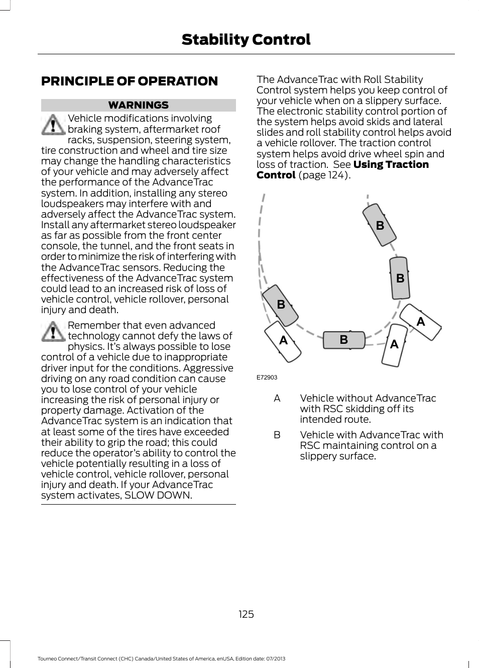 Stability control, Principle of operation, Ab b b b | FORD 2014 Transit Connect v.3 User Manual | Page 128 / 411