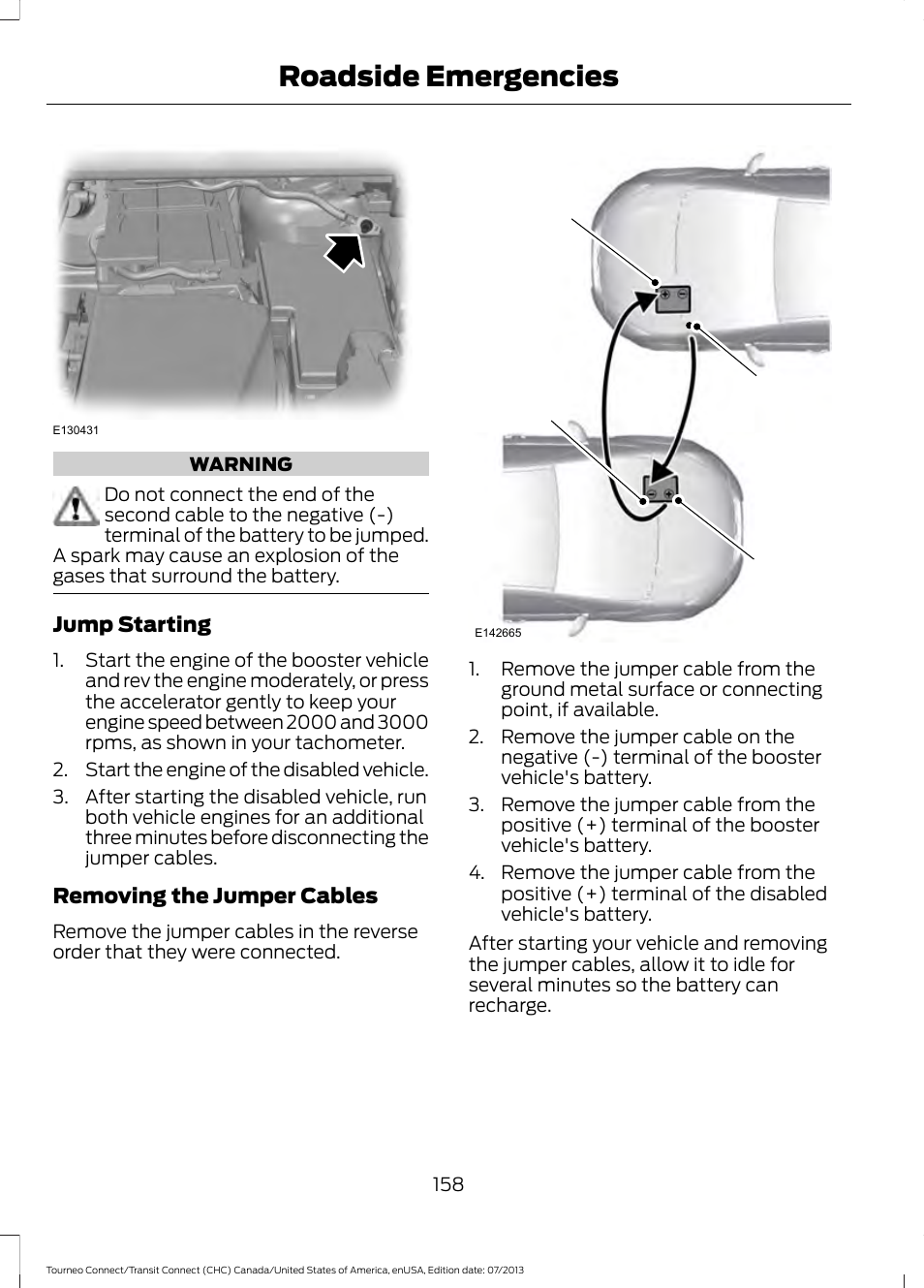 Roadside emergencies | FORD 2014 Transit Connect v.3 User Manual | Page 161 / 411
