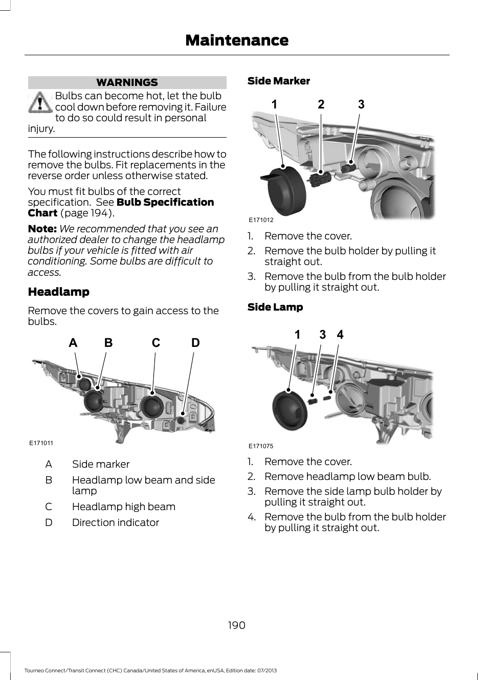 Maintenance, Ab c d | FORD 2014 Transit Connect v.3 User Manual | Page 193 / 411