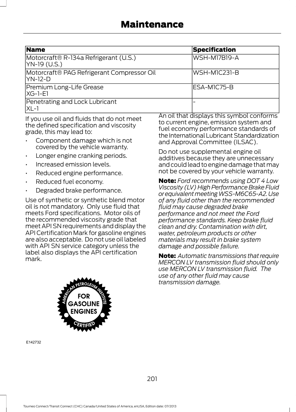 Maintenance | FORD 2014 Transit Connect v.3 User Manual | Page 204 / 411