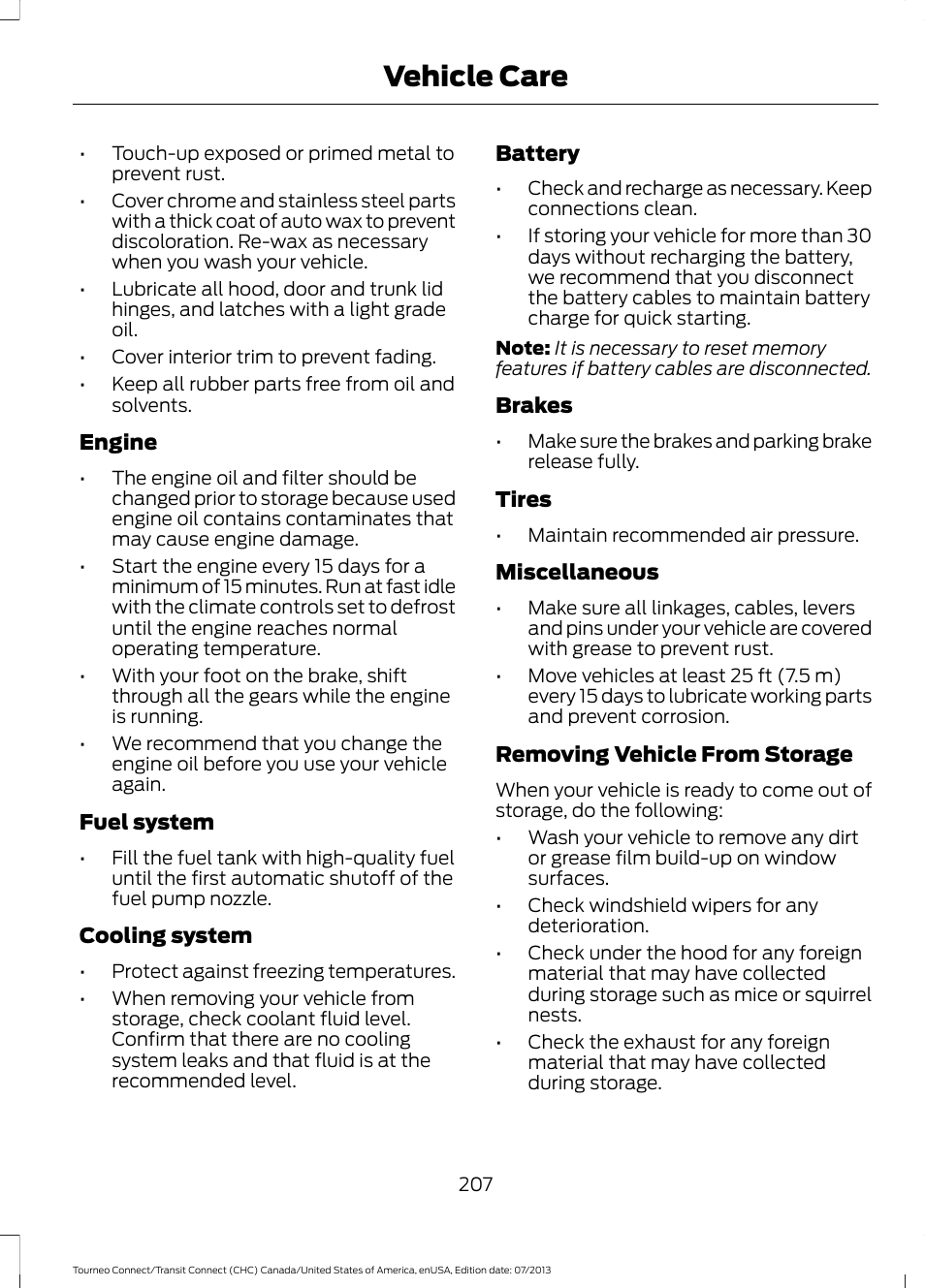 Vehicle care | FORD 2014 Transit Connect v.3 User Manual | Page 210 / 411