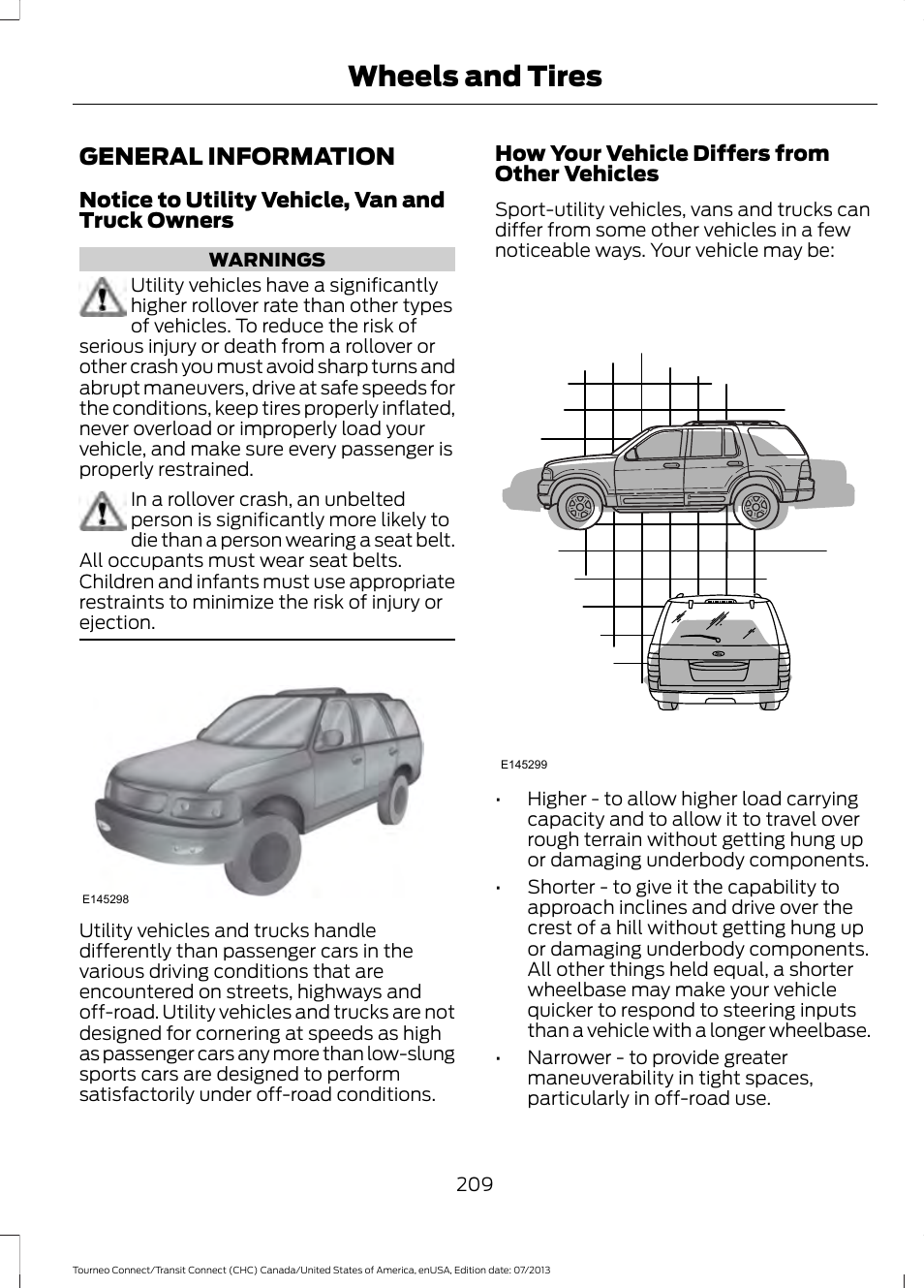 Wheels and tires, General information | FORD 2014 Transit Connect v.3 User Manual | Page 212 / 411