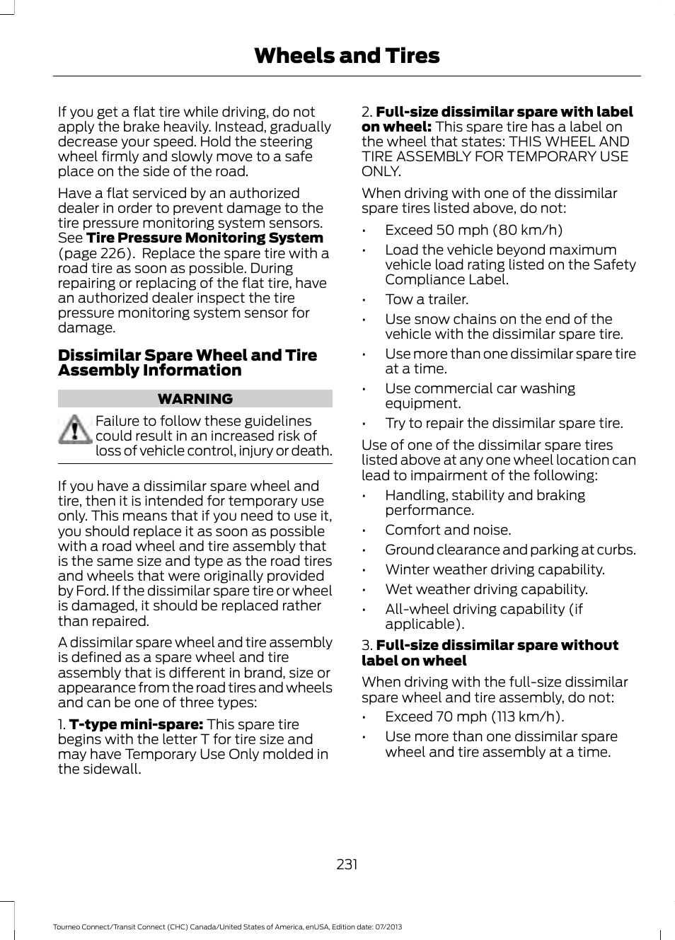 Wheels and tires | FORD 2014 Transit Connect v.3 User Manual | Page 234 / 411