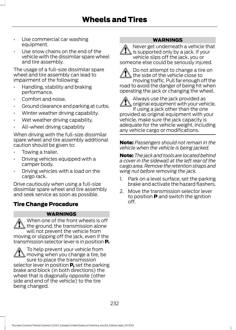 Wheels and tires | FORD 2014 Transit Connect v.3 User Manual | Page 235 / 411