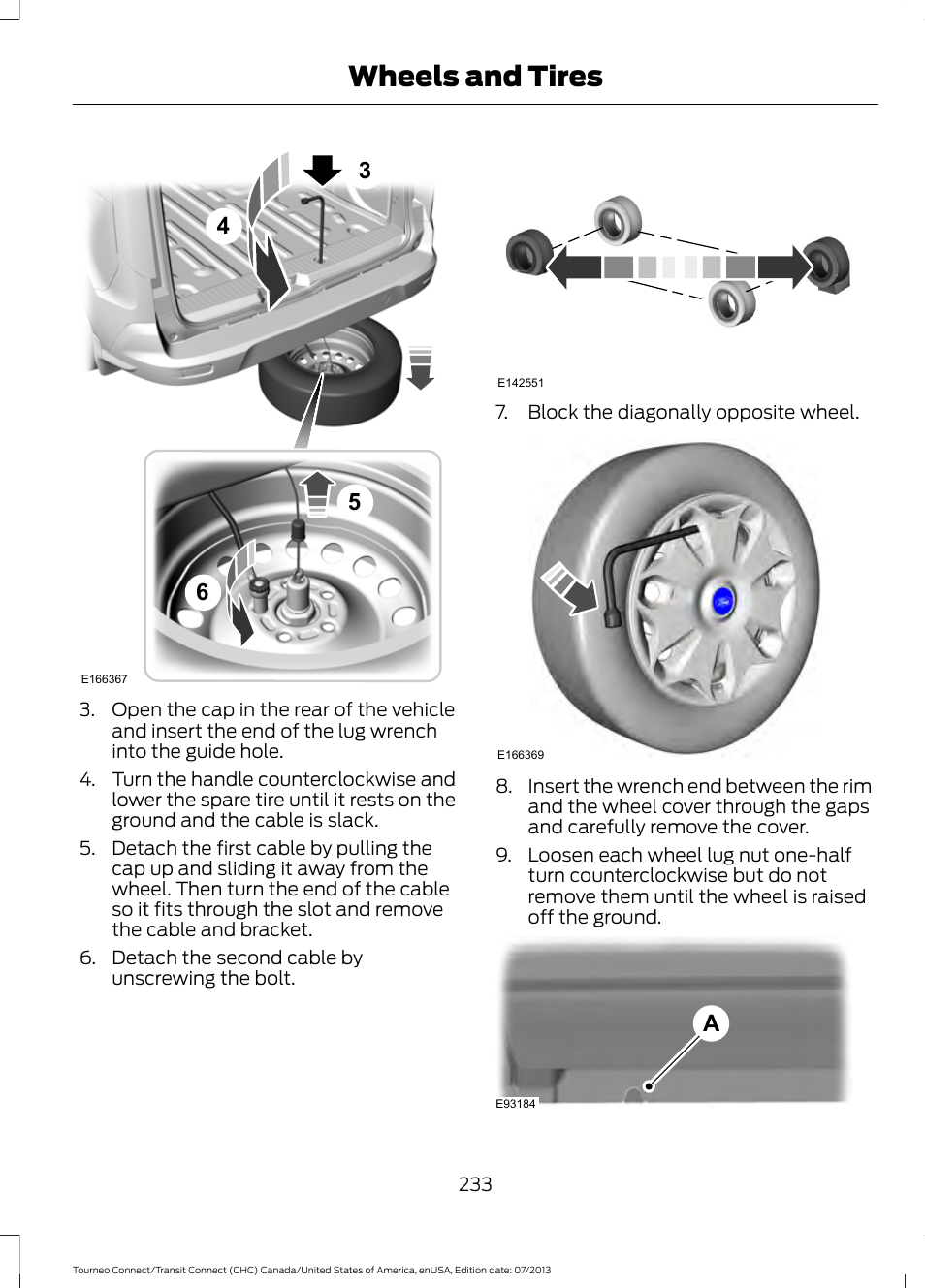 Wheels and tires | FORD 2014 Transit Connect v.3 User Manual | Page 236 / 411