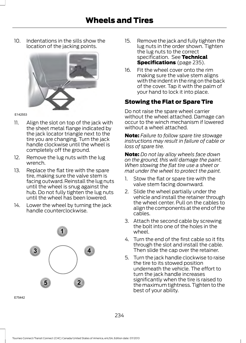 Wheels and tires | FORD 2014 Transit Connect v.3 User Manual | Page 237 / 411