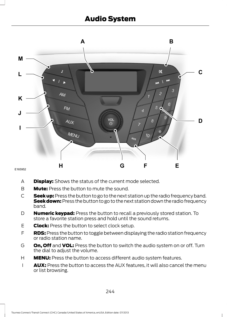 Audio system | FORD 2014 Transit Connect v.3 User Manual | Page 247 / 411