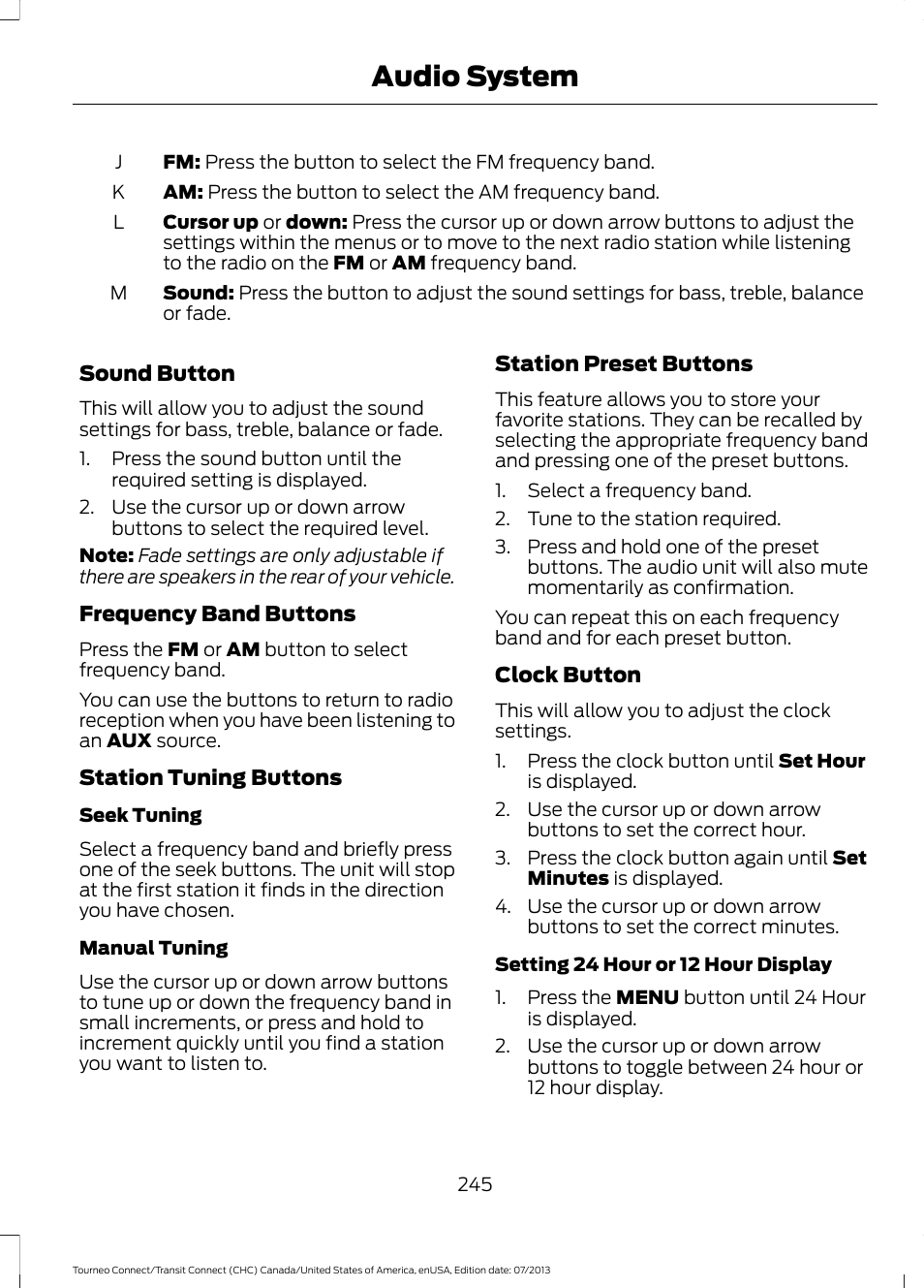 Audio system | FORD 2014 Transit Connect v.3 User Manual | Page 248 / 411