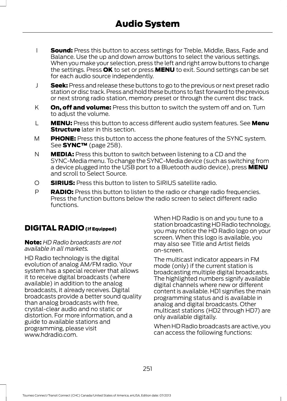 Digital radio, Audio system | FORD 2014 Transit Connect v.3 User Manual | Page 254 / 411