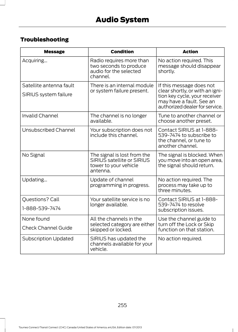 Audio system | FORD 2014 Transit Connect v.3 User Manual | Page 258 / 411