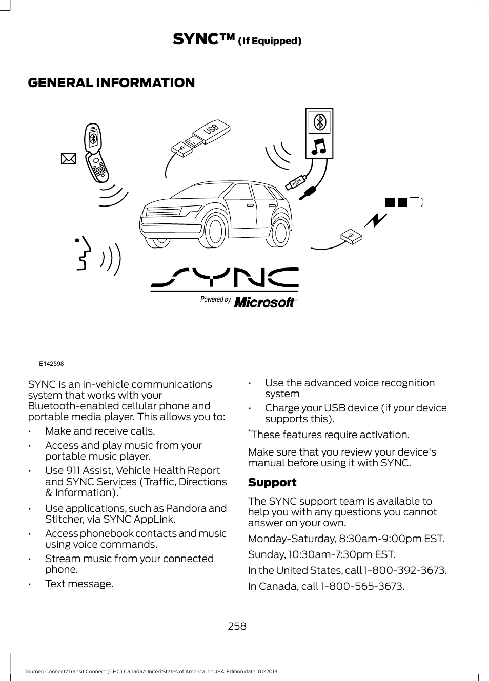 Sync, General information | FORD 2014 Transit Connect v.3 User Manual | Page 261 / 411