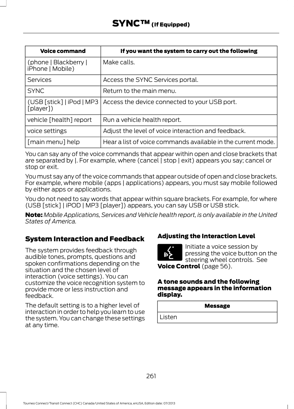 Sync | FORD 2014 Transit Connect v.3 User Manual | Page 264 / 411
