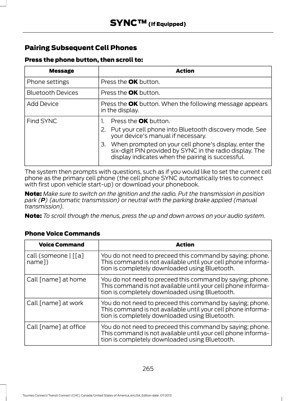 Sync | FORD 2014 Transit Connect v.3 User Manual | Page 268 / 411