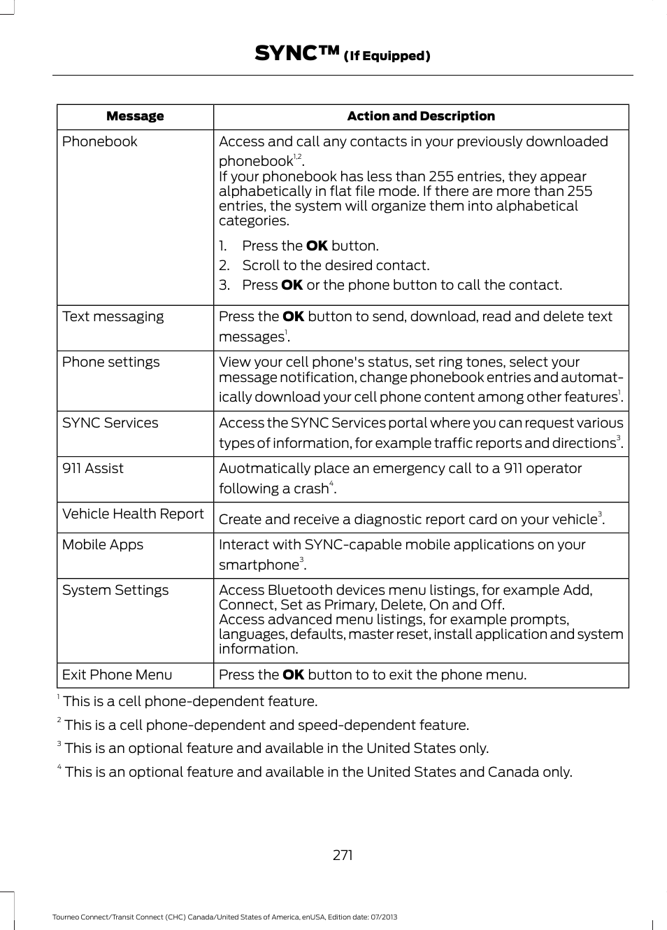 Sync | FORD 2014 Transit Connect v.3 User Manual | Page 274 / 411