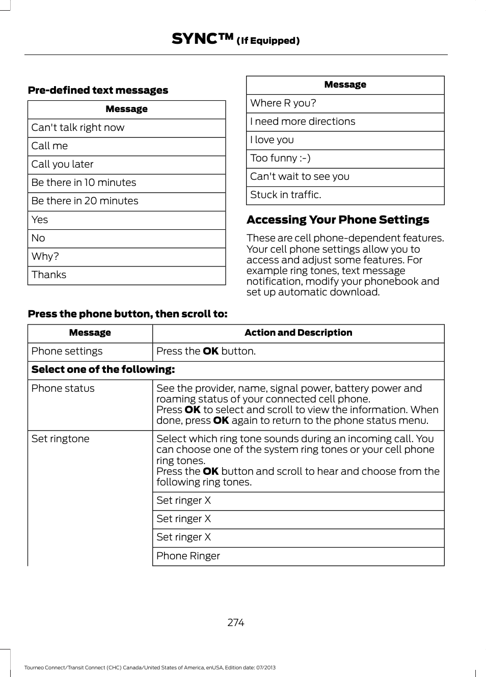 Sync | FORD 2014 Transit Connect v.3 User Manual | Page 277 / 411