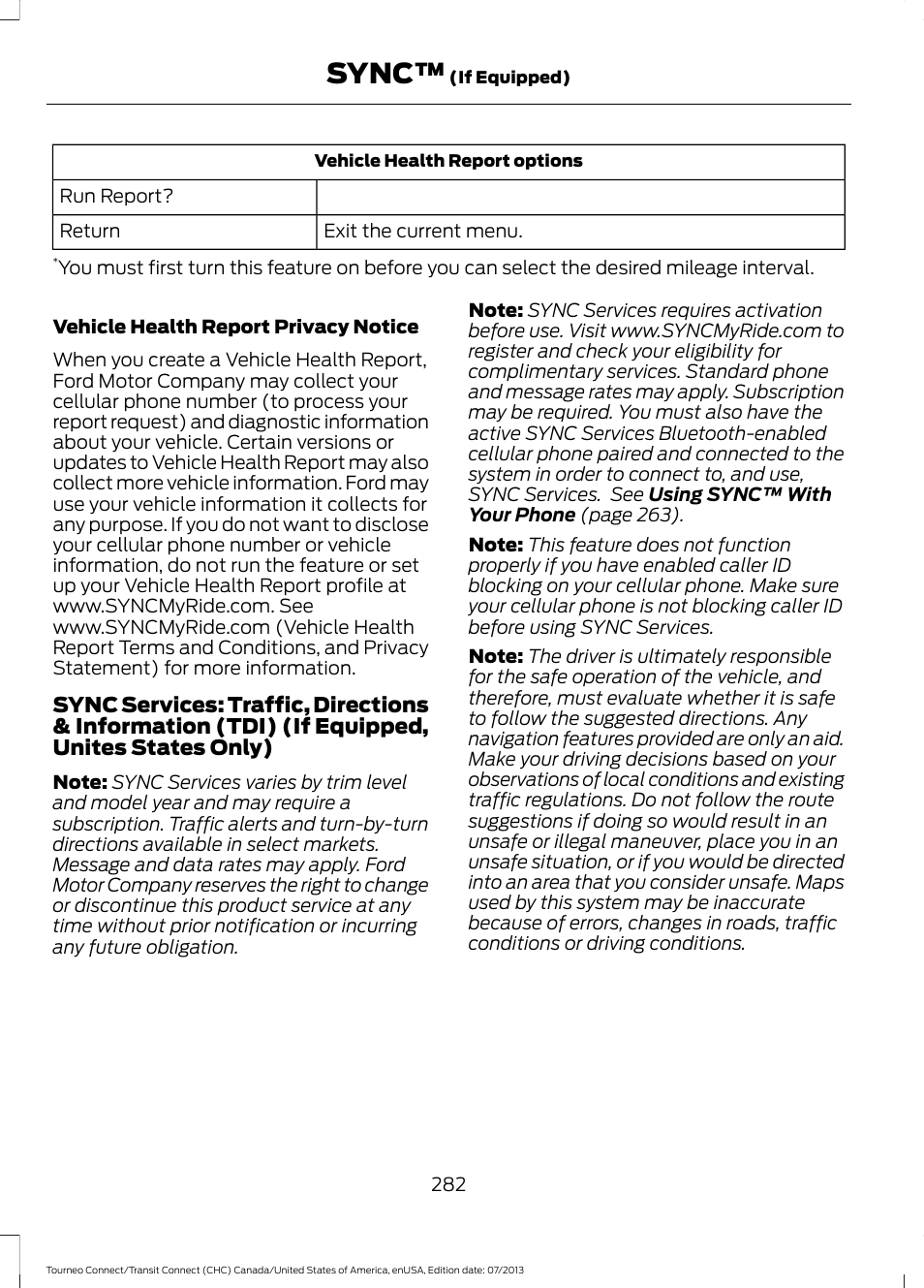 Sync | FORD 2014 Transit Connect v.3 User Manual | Page 285 / 411