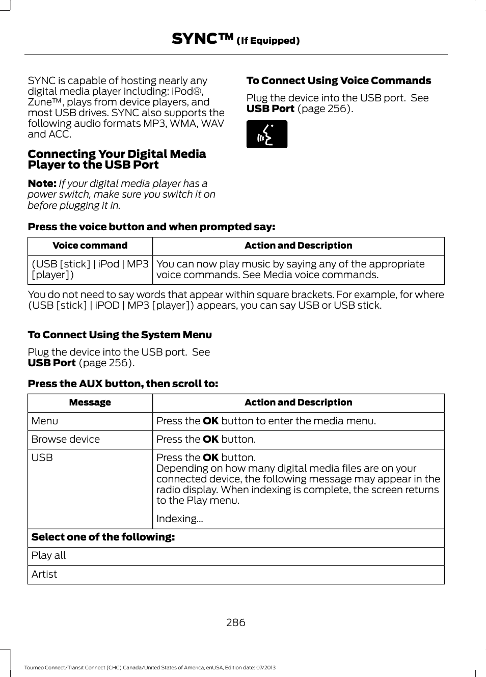 Sync | FORD 2014 Transit Connect v.3 User Manual | Page 289 / 411