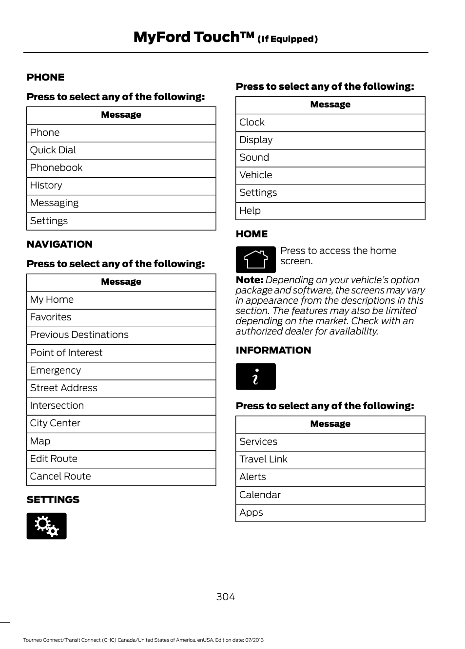 Myford touch | FORD 2014 Transit Connect v.3 User Manual | Page 307 / 411