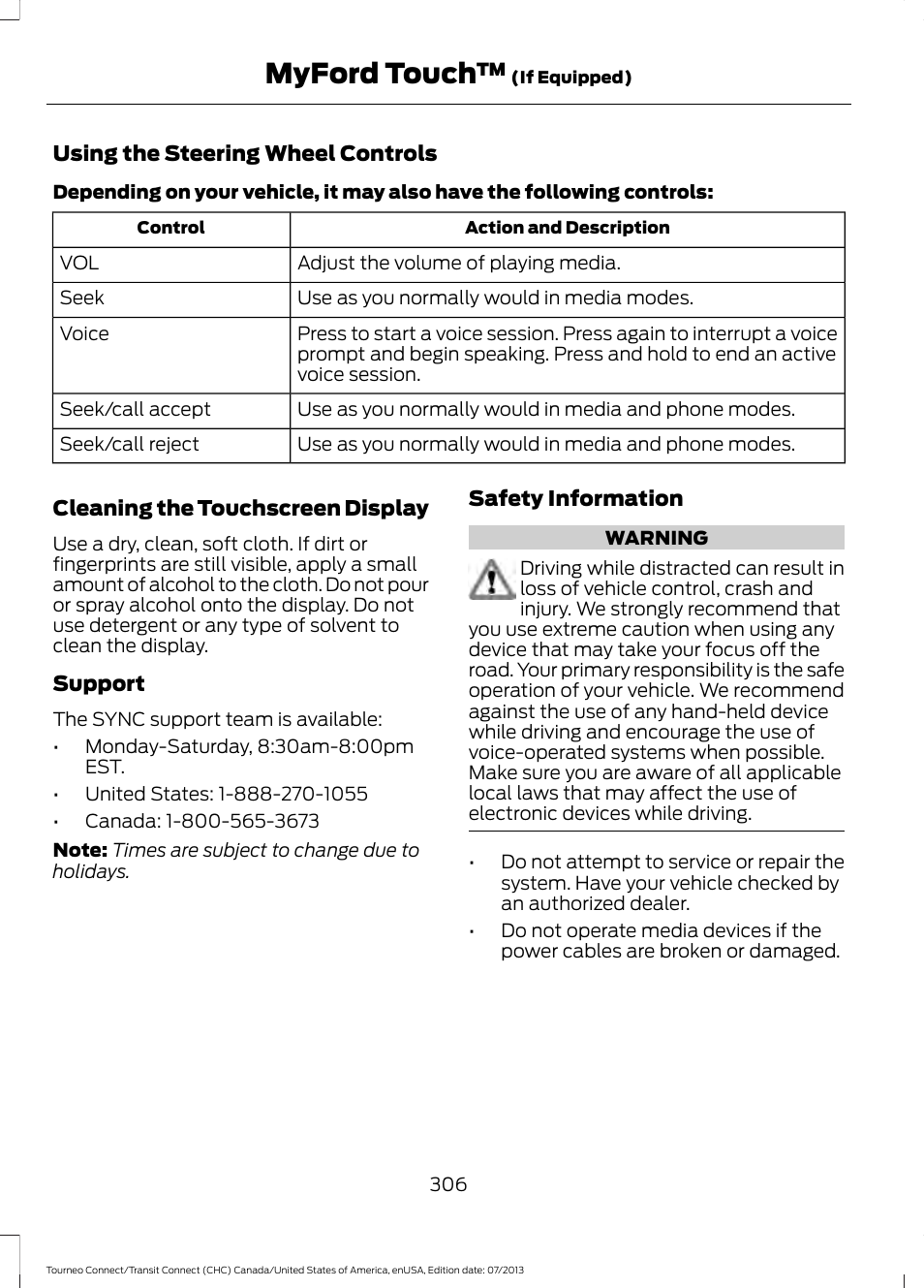 Myford touch | FORD 2014 Transit Connect v.3 User Manual | Page 309 / 411