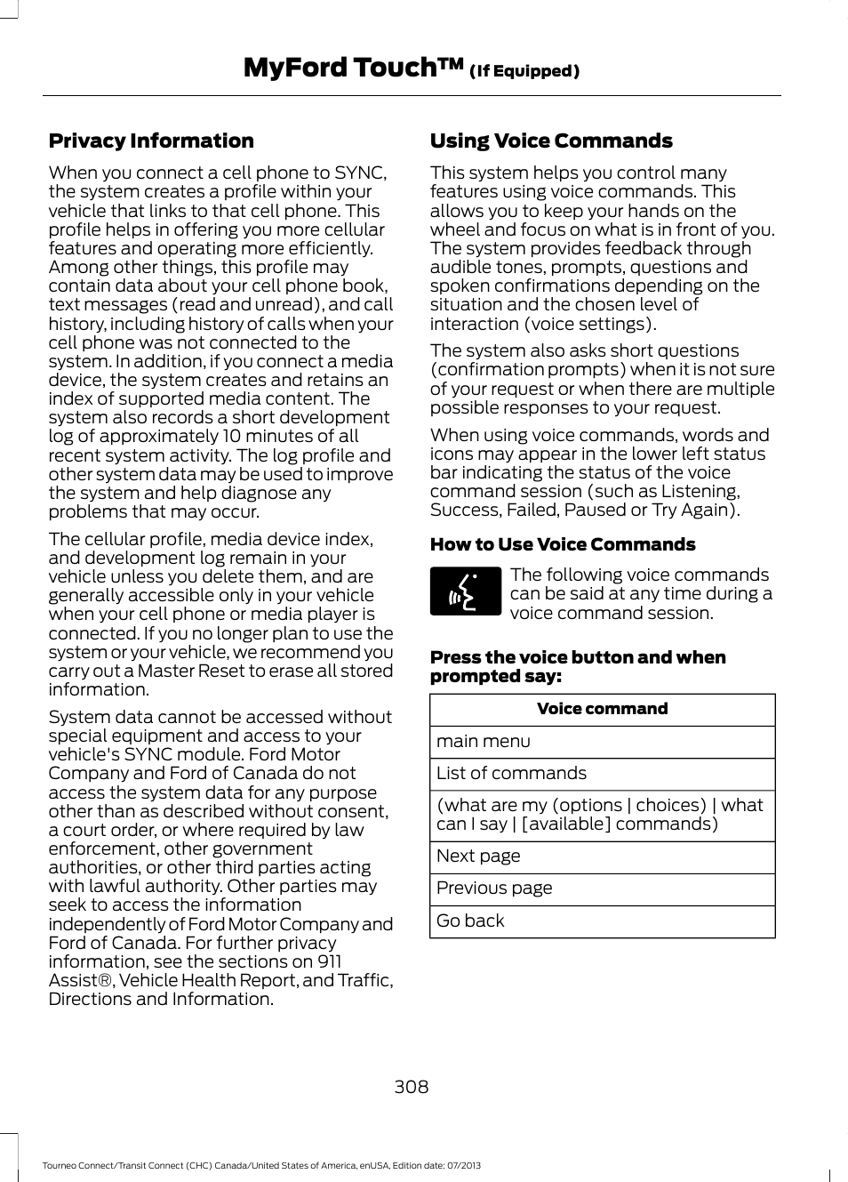 Myford touch | FORD 2014 Transit Connect v.3 User Manual | Page 311 / 411