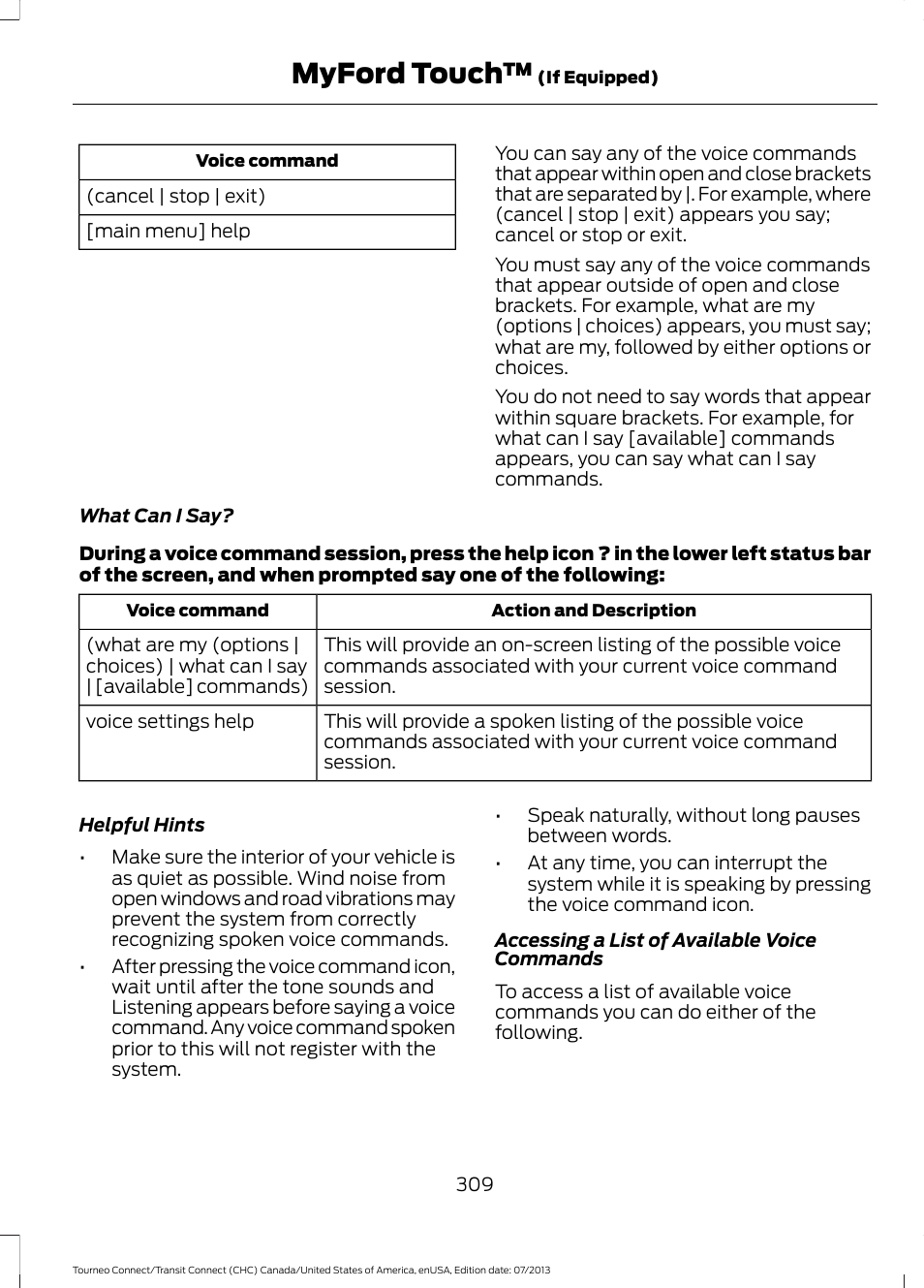 Myford touch | FORD 2014 Transit Connect v.3 User Manual | Page 312 / 411