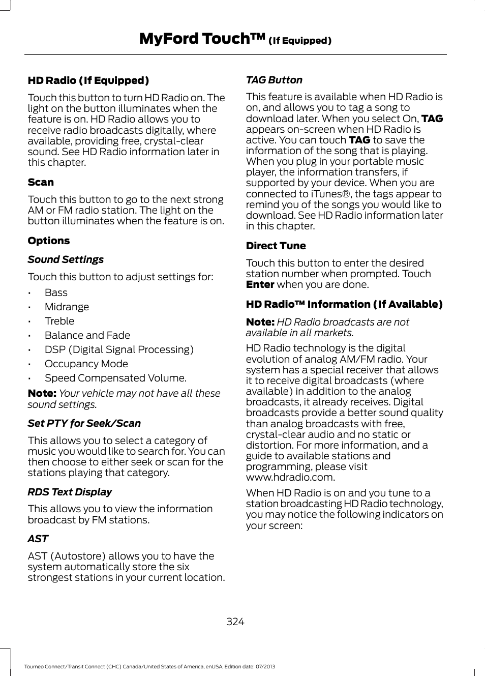 Myford touch | FORD 2014 Transit Connect v.3 User Manual | Page 327 / 411