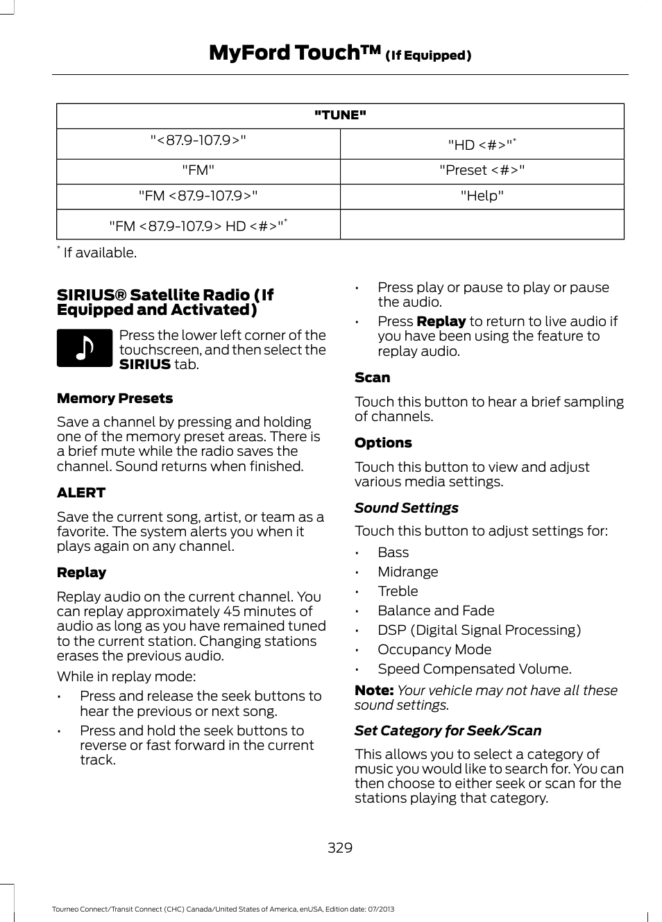 Myford touch | FORD 2014 Transit Connect v.3 User Manual | Page 332 / 411