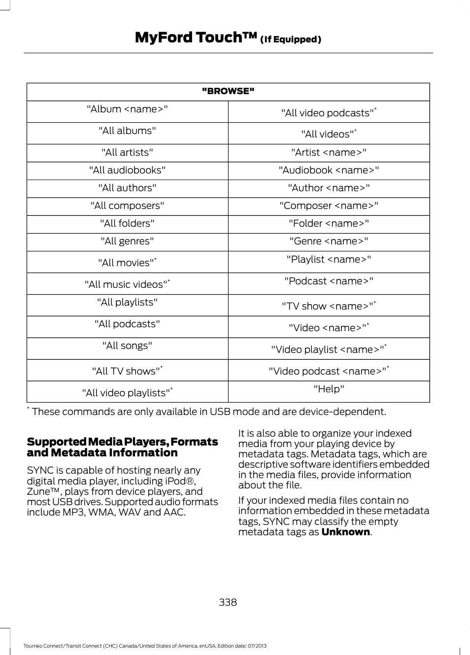 Myford touch | FORD 2014 Transit Connect v.3 User Manual | Page 341 / 411