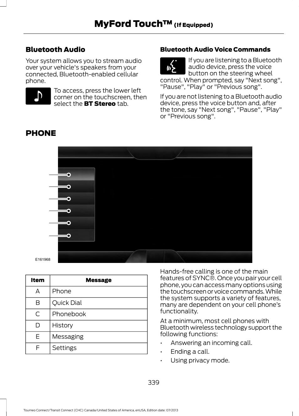 Phone, Myford touch | FORD 2014 Transit Connect v.3 User Manual | Page 342 / 411