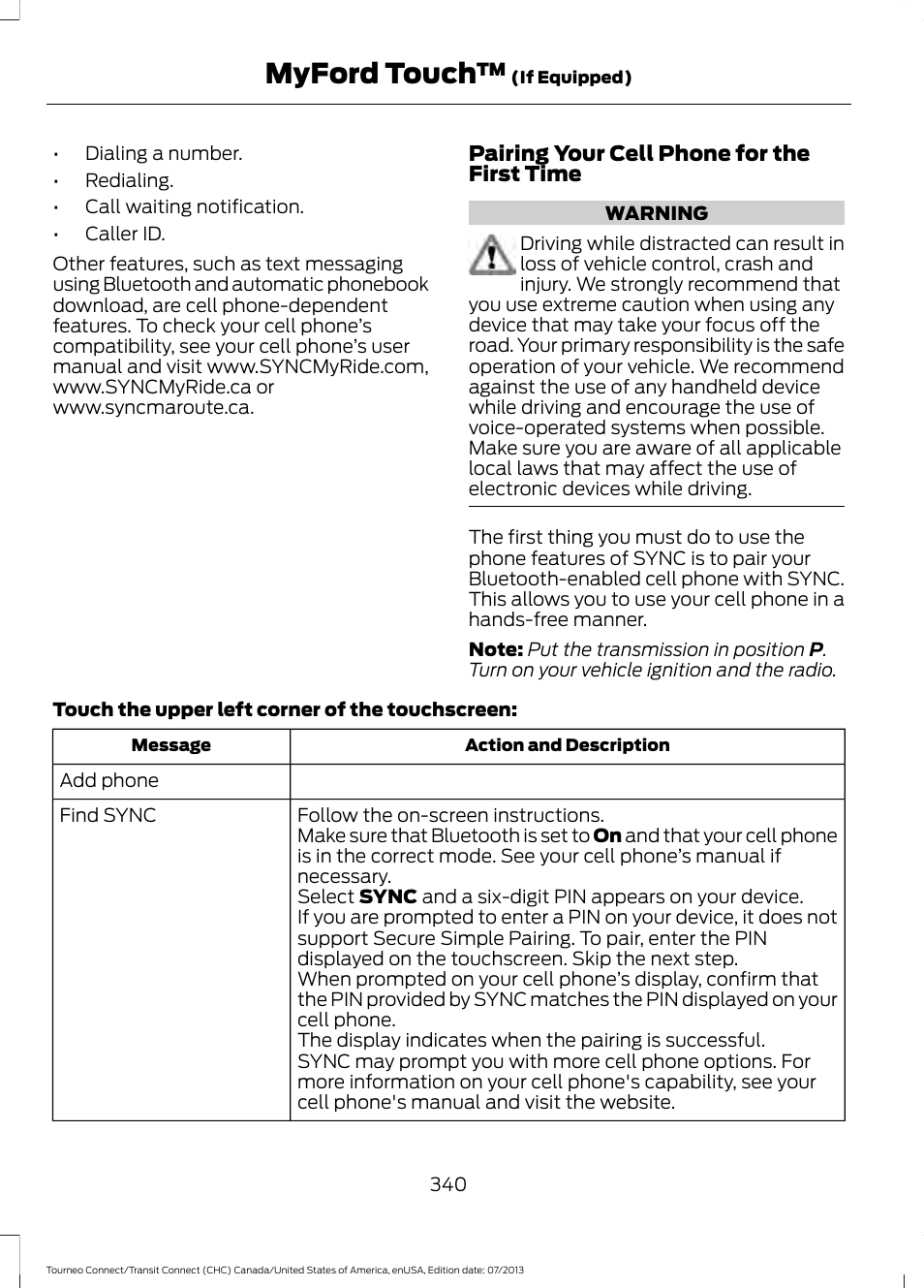 Myford touch | FORD 2014 Transit Connect v.3 User Manual | Page 343 / 411