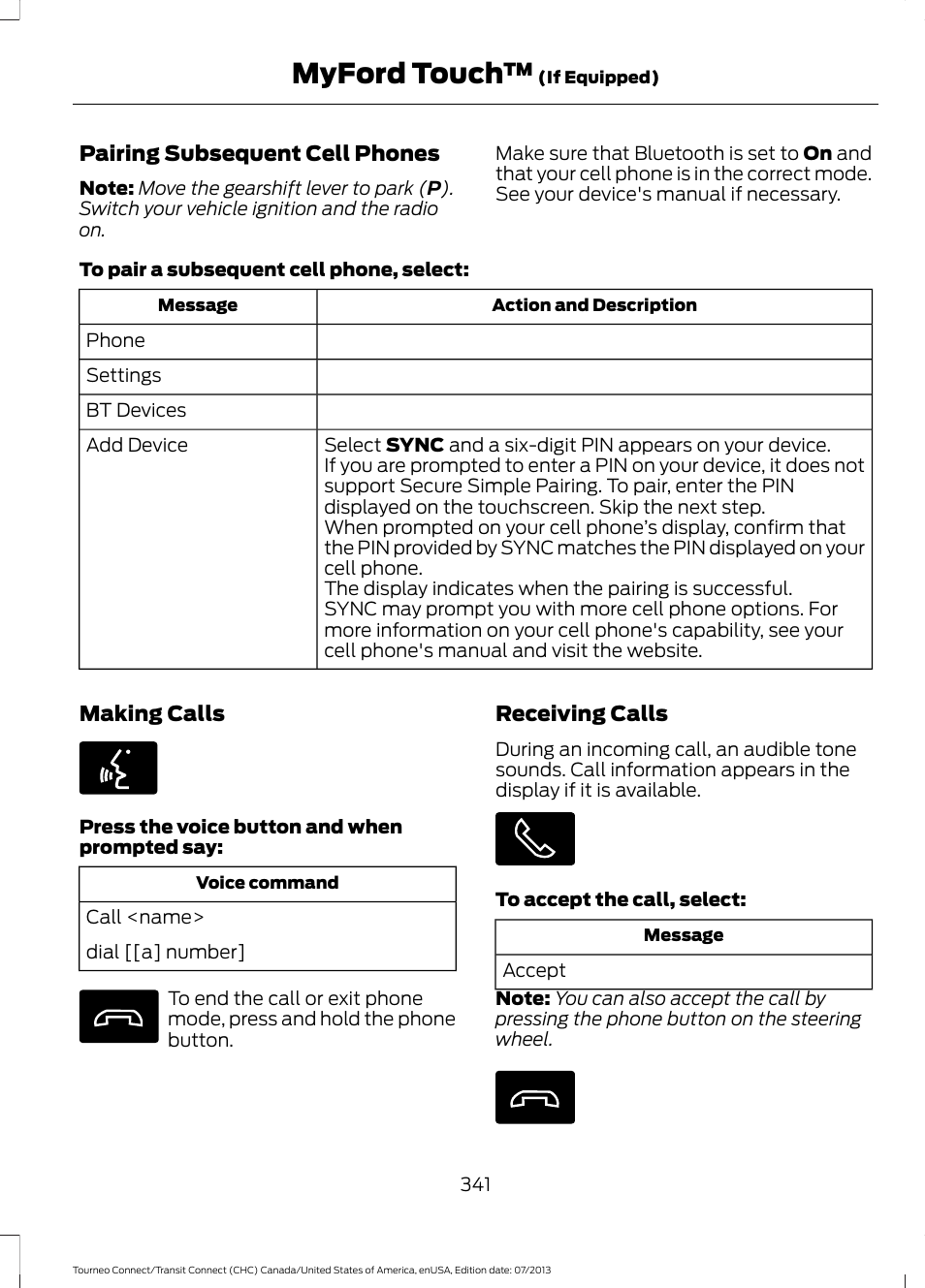 Myford touch | FORD 2014 Transit Connect v.3 User Manual | Page 344 / 411